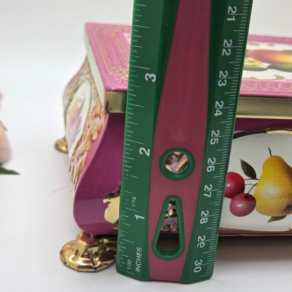 Vintage Metal Fricke & Nacke Tin Fruit Vanity Trinket Box Footed West Germany - Picture 13 of 15